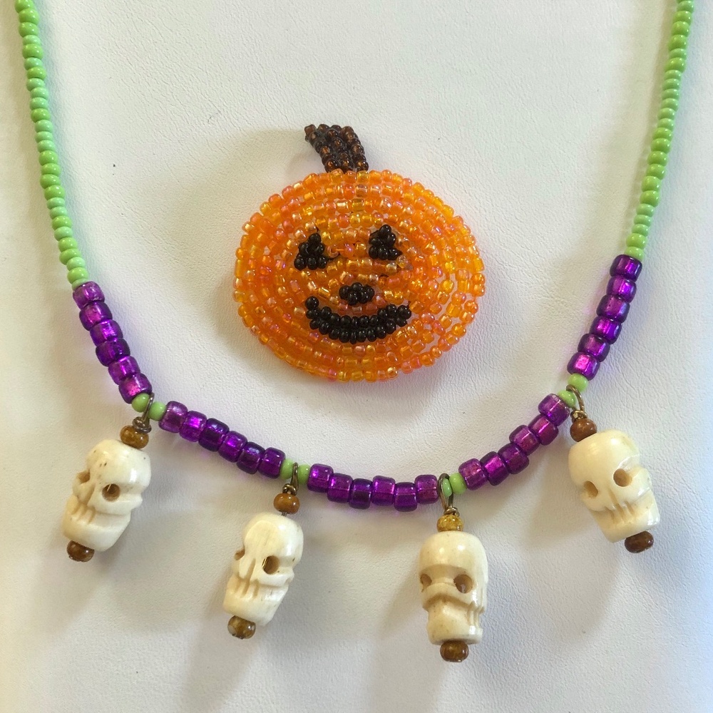 Halloween Beaded Pin and Necklace
